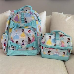 PotteryBarn Kids Mackenzie Aqua Disney Princess Large Backpack & Retro Lunchbox